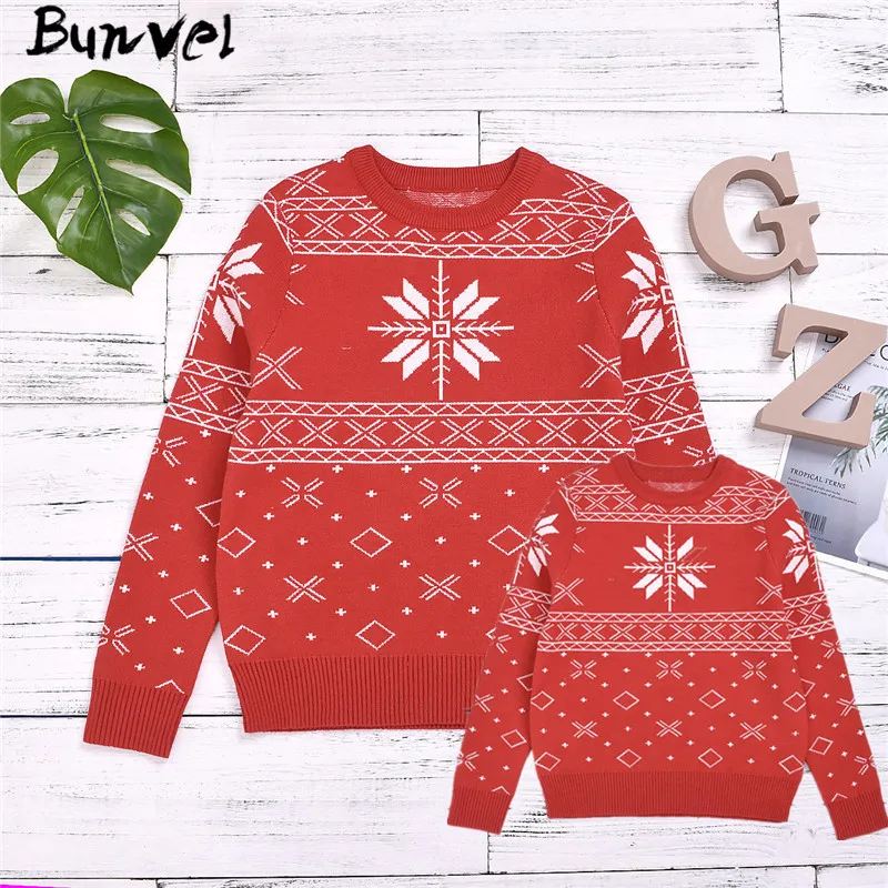 

bunvel Christmas Family Matching Clothes Sweater Daddy Mommy and Me Clothes Argyle Snow Printed Toddler Baby Girls Boys Tops