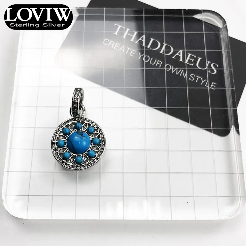 Кулон орнамент синий, модный бренд трендовые ювелирные изделия Thomas SABOR 925 пробы Серебряное ожерелье аксессуары подарок для женщин