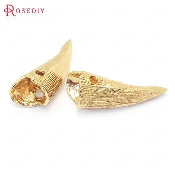 

(37635)4PCS 30x11MM 24K Gold Color Brass Horn Charms Pendants Jewelry Making Supplies Diy Findings Accessories