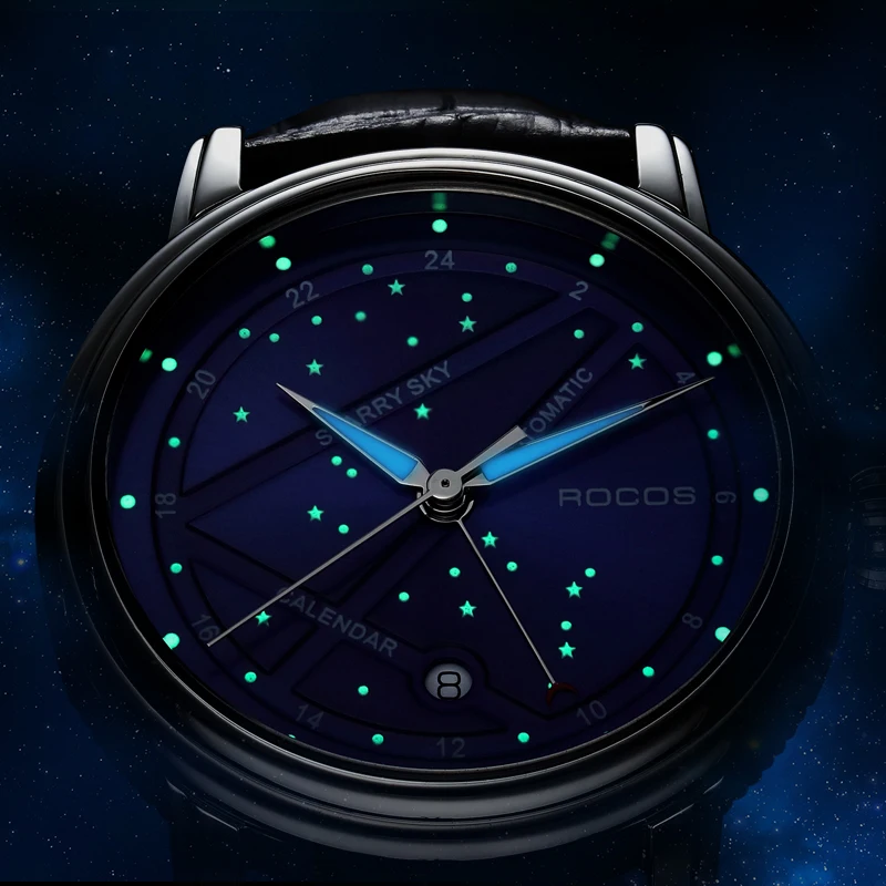ROCOS Men's Automatic Mechanical Watch New Luxury Night Sky Watch Waterproof Sport Date Luminescence Sapphire WristWatch R0108