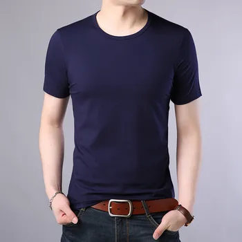 

2020 new t-shirt solid color men's summer student trend simple bottoming shirt clothes men