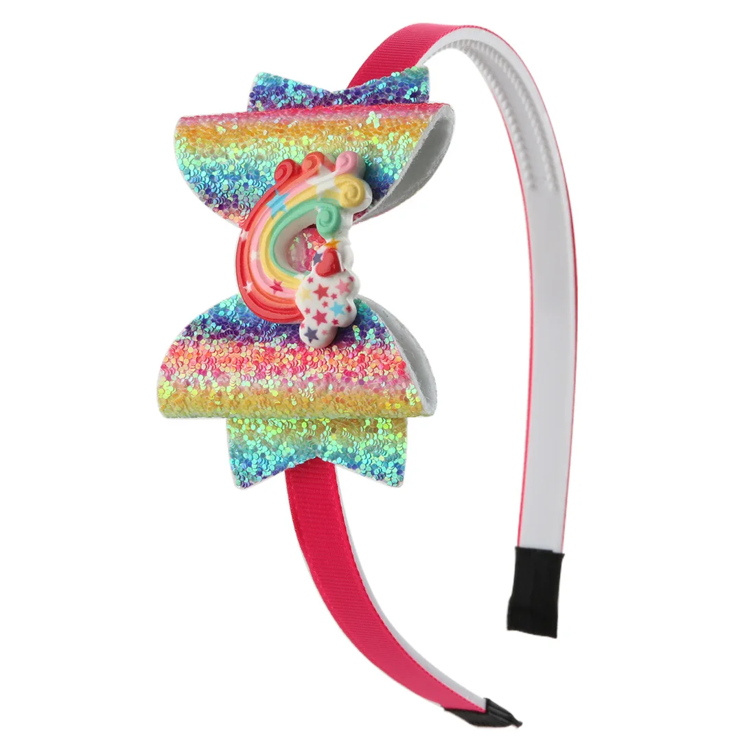 Amazon speed sell tong gradient sequins bowknot party band rainbow bow hair hoop hair accessories