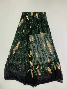 

(5yards/lot ) 2020 New High quality emerald green Velvet African tulle lace French net lace fabric with Sequins for party dress