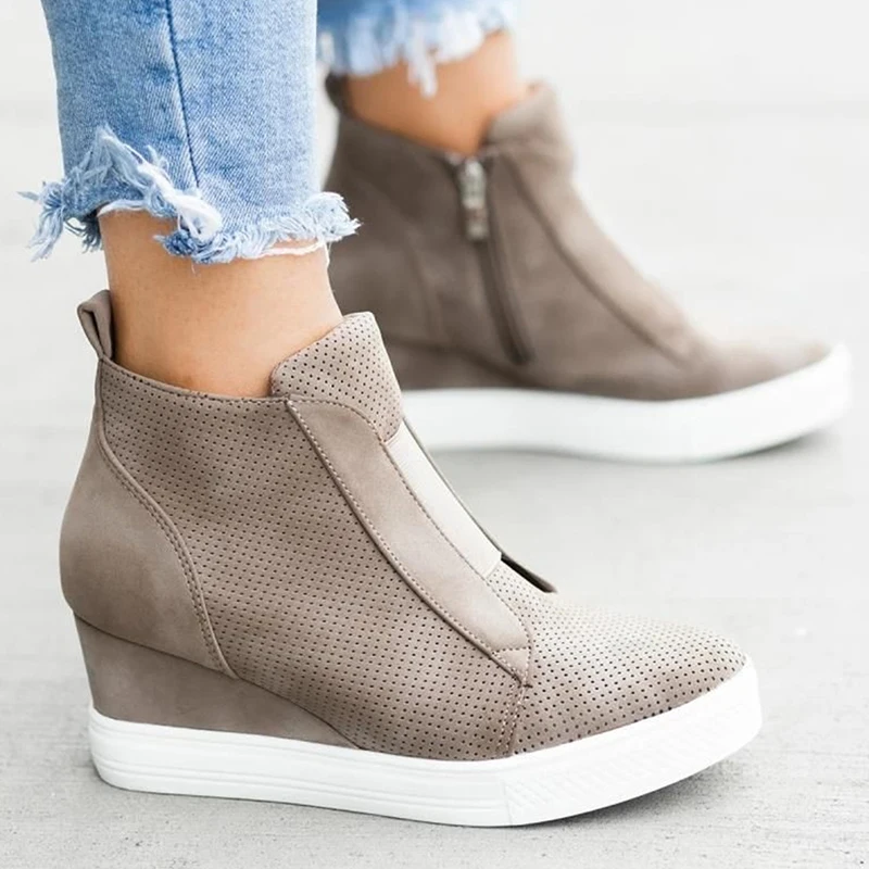

Women Boots Plus Size 35-43 Fashion Round Toe Ankle Boots Zip Ladies Winter Boot Woman Shoes Black Brown Gray Sneakers Women