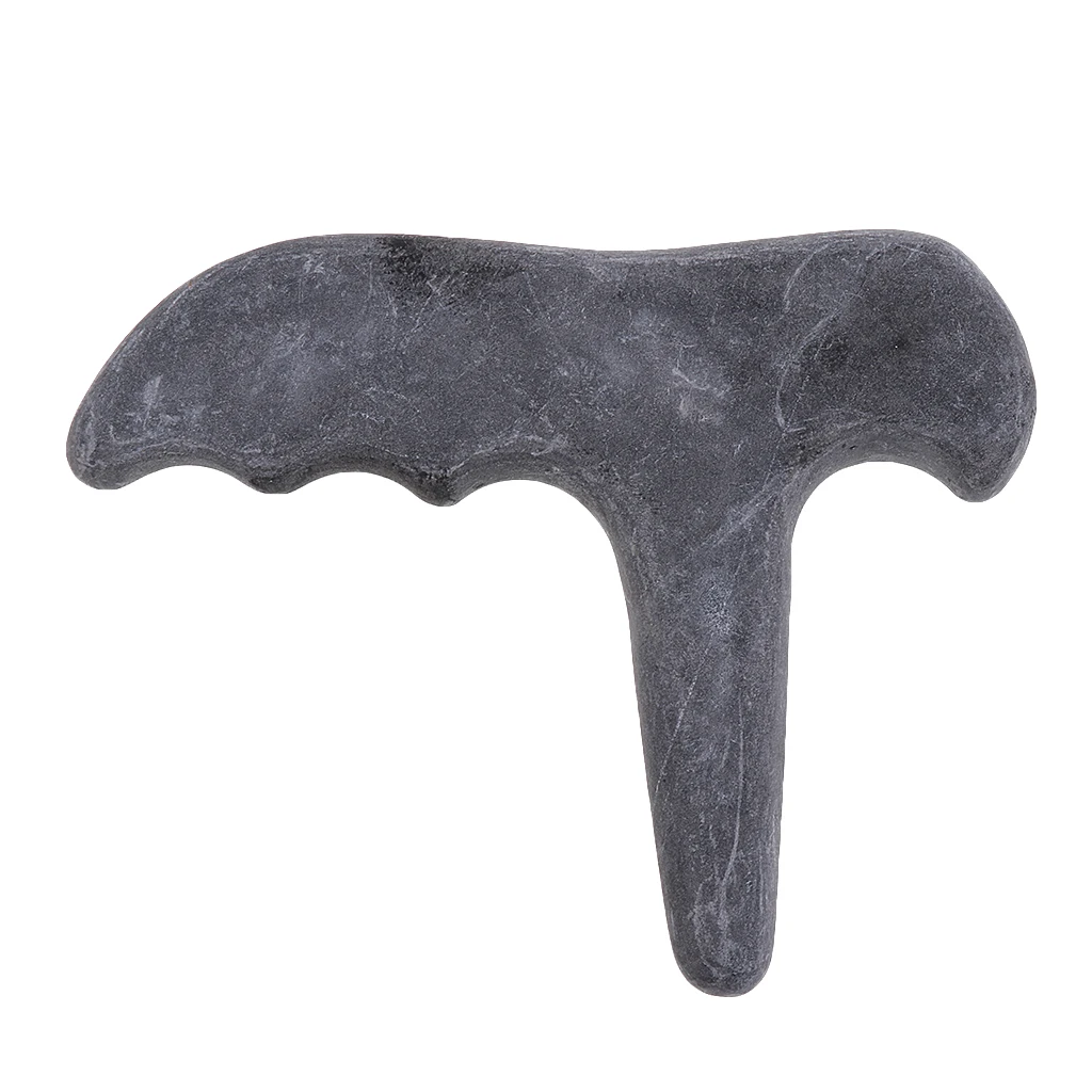 Black Natural Lava Stone Guasha Board Scraping Massage Scraper Tool T Shaped - Effectively on Neck, face, Hand, Back and Foot