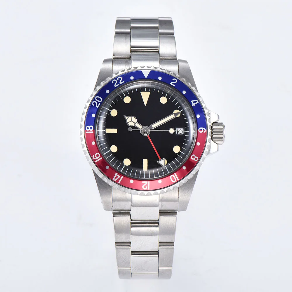 GMT Часы с автоматическим календарем Модные мужские 40 мм чехол из нержавеющей стали браслет Светящийся Ручной алюминиевый ободок 104