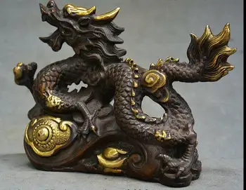 

Old Chinese Dyansty Palace Bronze Gilt Dragon Loong Beast Fengshui Wealth Statue