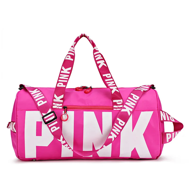 New PINK travel bag sports fitness bag men and women fashion shoulder bag outdoor large capacity handbag - Цвет: pink