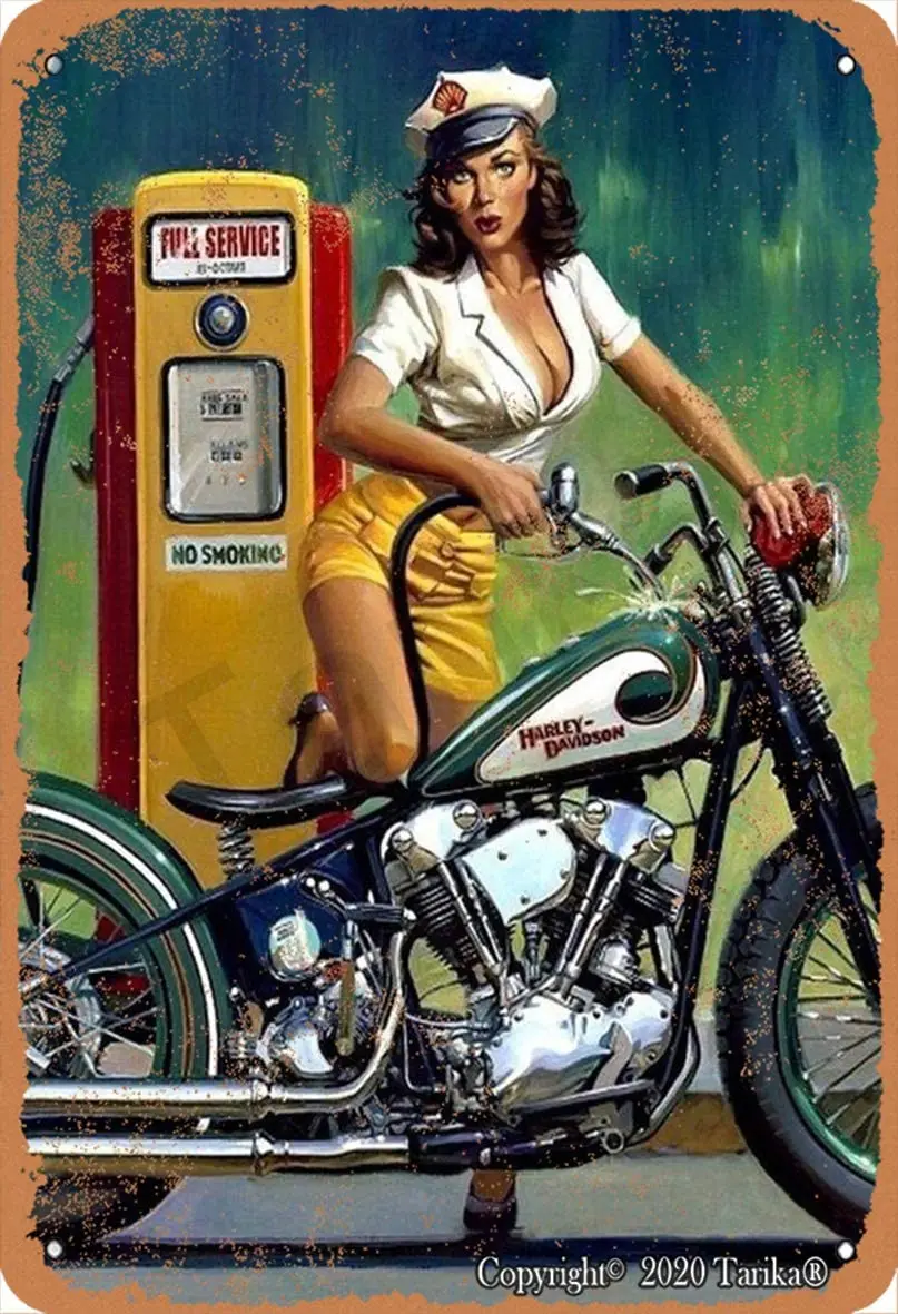 

Sexy Lady Working for Gas Fuel Your Motorcycle 20X30 cm Retro Look Metal Decoration Painting Sign for Home Kitchen Bathroom