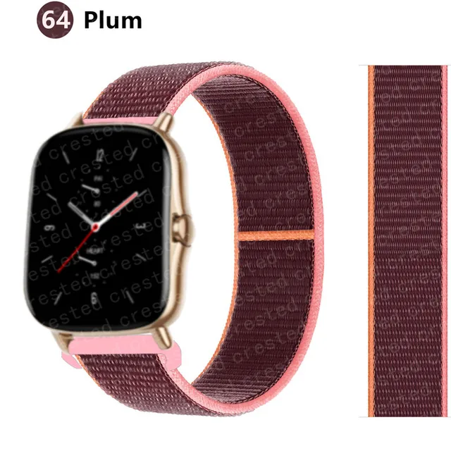 20/22mm Nylon band For Amazfit GTS/2/2e/GTS2 Mini/GTR 3 Pro 42mm/47mm/GTR2/2e/stratos 2/3 Sport Loop Bracelet Amazfit bip strap Plum 59