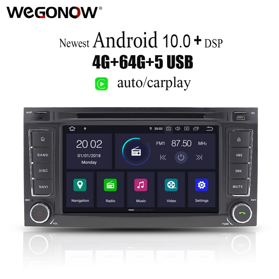Автомобильный DVD плеер PX6 DSP Android 10 6 ядер 4 Гб ОЗУ GPS карта RDS радио bluetooth для VW Touareg T5