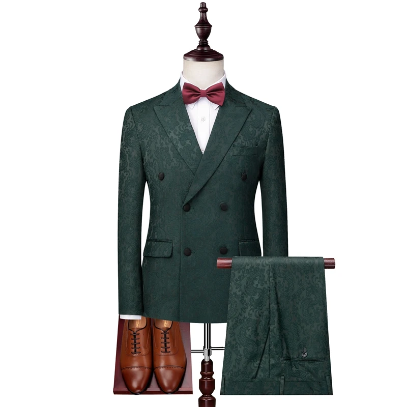 

Luxury Men Suit 3 pcs set 2020 New Double Breasted Printing Slim Suit Business Men blazers Wedding Groom Party Boutique Suit