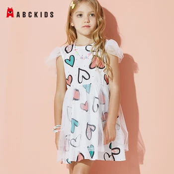 

ABCkids Girls Summer Princess Pettiskirt Dress Sweet Gauze Sleeveless Heart Print Dress for Kids Child Daily Party Clothes