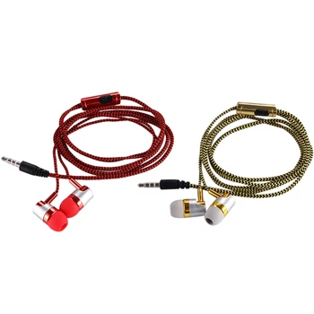 

2x H-169 3.5mm MP3 MP4 Wiring Subwoofer Braided Cord, Universal Music Headphones with Wheat Wire Control(Red&Golden)
