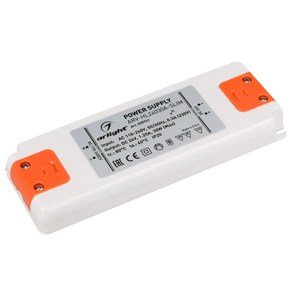 Блок питания ARV-HL24030A-Slim (24V 1.25A 30W) ( IP20 Пластик 3 года) | Лампы и освещение
