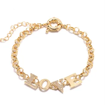 

LOVE Luxury Gold Charms chain link Bracelets CZ Cubic Zirconia Fashion Punk Female Bracelet Bangles Women Party Jewelry Gifts