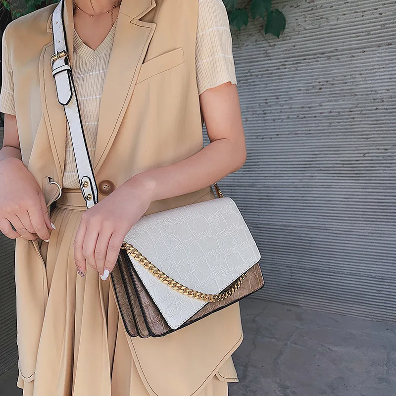 

Single shoulder bag crocodile grain 2019 new chain foreign gas slanted retro broadband bag