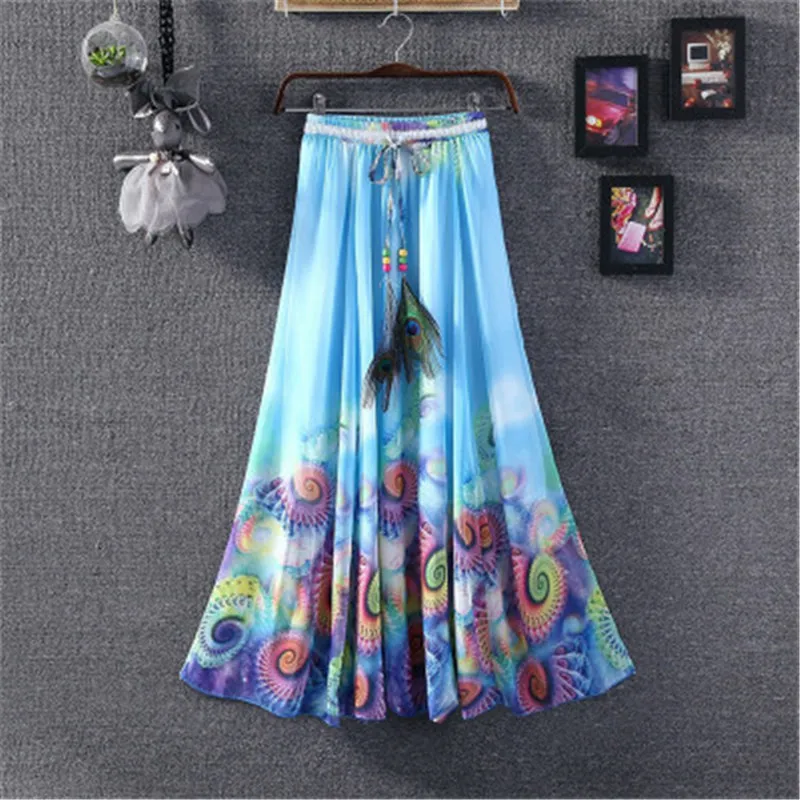 Style Six Винтажные макси юбки, женские, одноцветные, Boho, шифон, Saia Longa, летние, vestidos, тюль, повседневные, богемные, длинные юбки, женская одежда - Цвет: Style Six