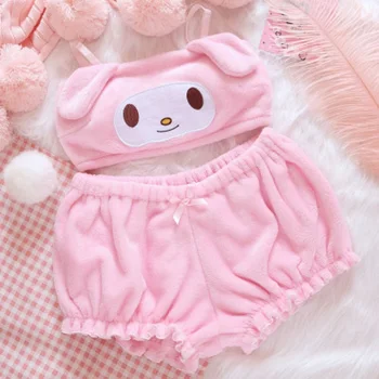 

Ladies Pajama Set Love animal Print Cute Cartoon Pattern Sleepwear Velvet V Neck Sexy Pijama Night Suits Wear Spaghetti Strap