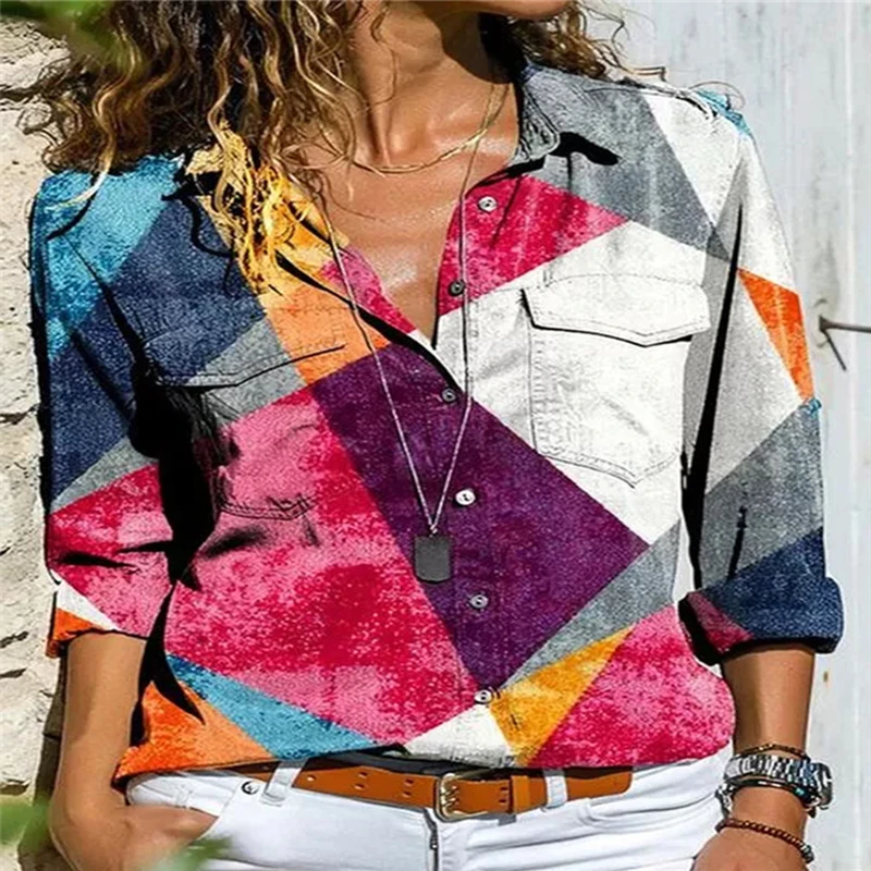 

Geometric Women Blouse Shirt Button Long Sleeve Feminine Blouse 2020 Casual Fashion Woman Blouses 2020 Fall Ladies Top Female