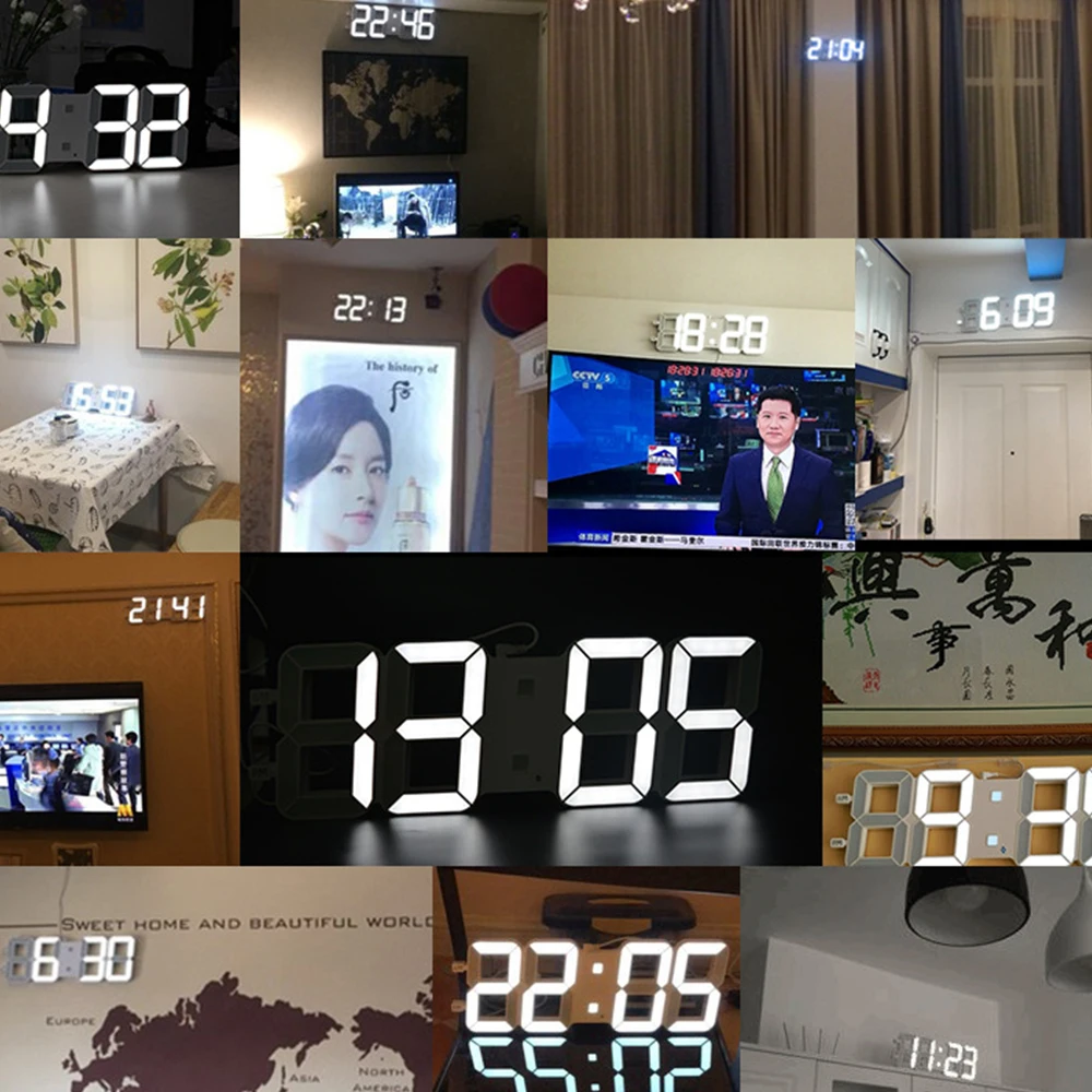 3D светодиодный цифровые настенные часы Дата Время Ночная Дисплей настольные часы будильник дома Декор в гостиную с современным дизайном
