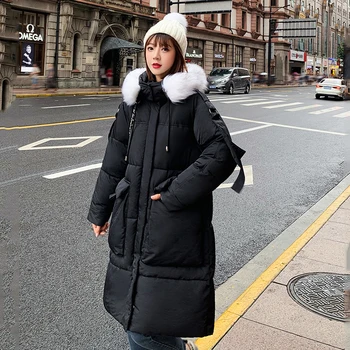 

Winter jacket women high quality down coat female long slim solid color female Jackets zip fur collar coat women down Jacket