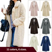 

2021 Warm Winter Long Coat Women's Faux Lambswool Long Sleeve Denial Collar Loose Thickening Female Wool Coat Women New Clothing