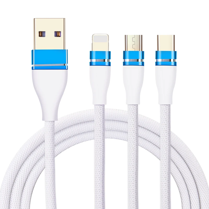 

Nylon Braided Wire Line Type C Multi USB Cord 3 in 1 Charger Cable For Mobile Phone Data Cable Charging Adapter