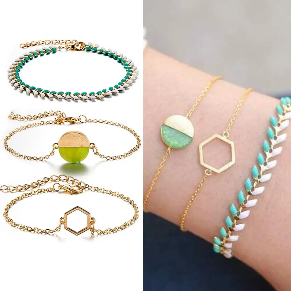 3 шт./компл. женский браслет Мода Boho Лето Необычные пшеничные уши шестигранник круглой формы браслеты Шарм модные ювелирные изделия вечерние подарки