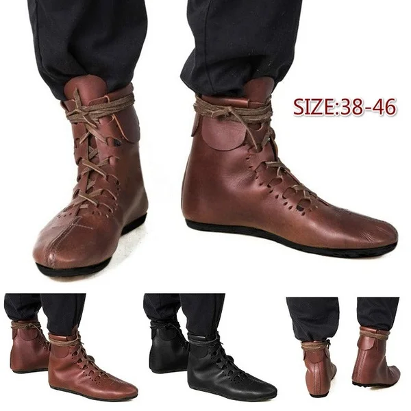 

Men's Medieval Leather Shoe Middle Ages Ankle Boots Victorian Renaissance Boot Shoes