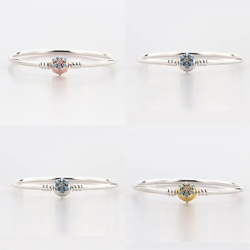 

Original 925 Sterling Silver Bracelet Shiny Three Color Snowflake Button Bracelet Fit European Charm Bracelets Women Jewelry