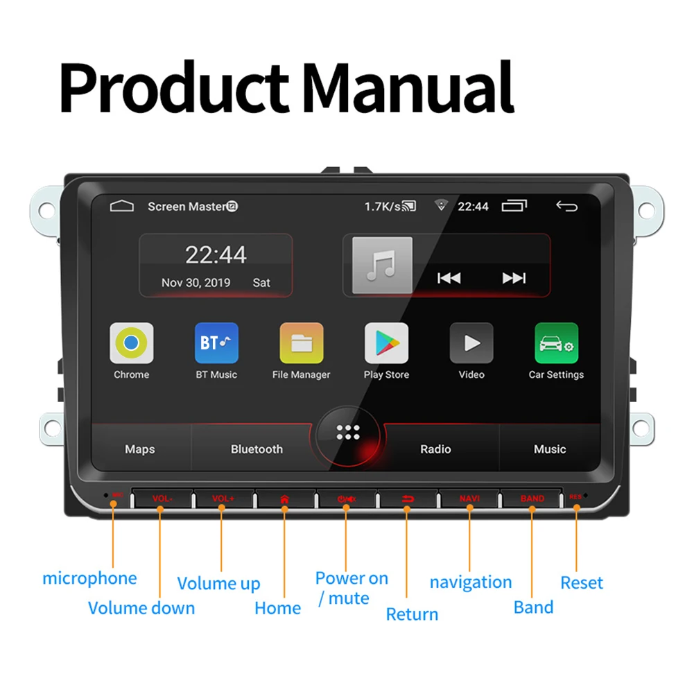 Android 10.1 Car Radio Multimedia Video Player 9 inch FM WIFI Bluetooth GPS navigation Auto Stereo GPS In Dash Head Unit for VW