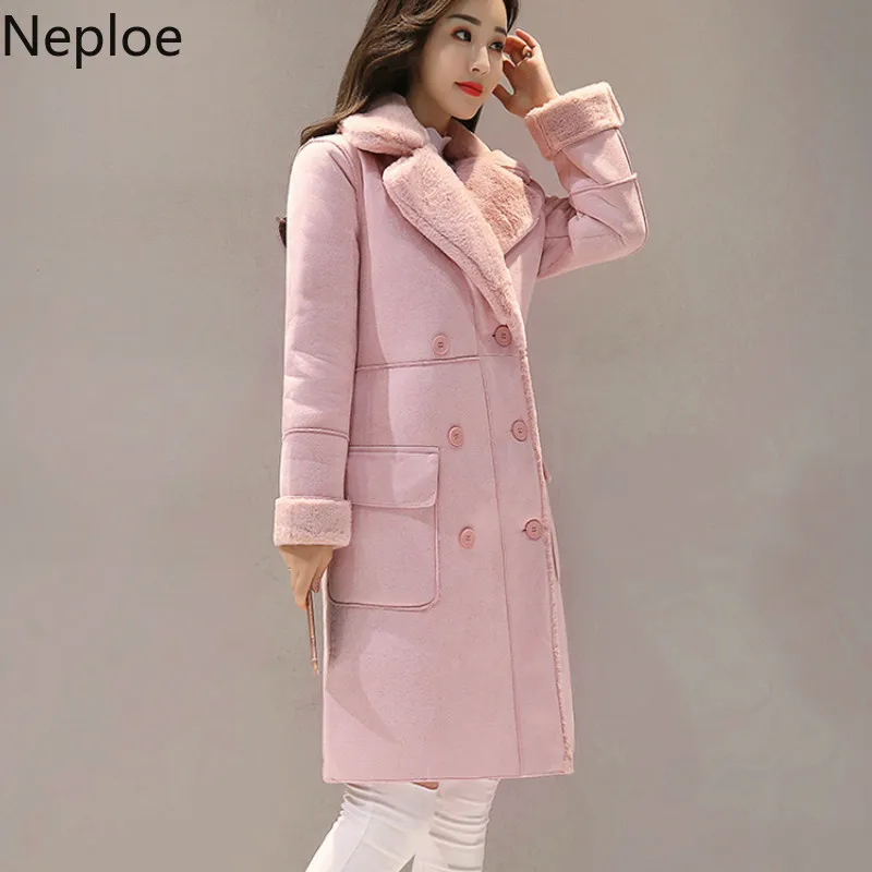 Neploe/ корейский Толстый средней длины, ropa mujer, приталенный Тренч из овечьей кожи с отворотом, красивая куртка для студентов, зима 46308