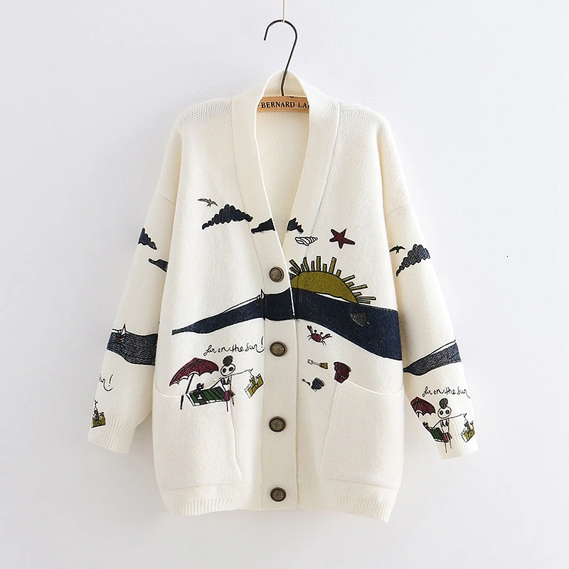 

Spring Woman Sweater Knitting 2019 New Japanese Mori Girl V-neck Jacquard Cardigan Sweater Winter