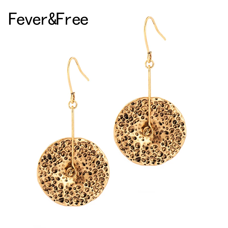 Fever&ampFree Vintage Round Drop Earrings For Women Antique Gold Small Dangle Jewelry Brincos Mujer Moda 2020 Gifts | Украшения и