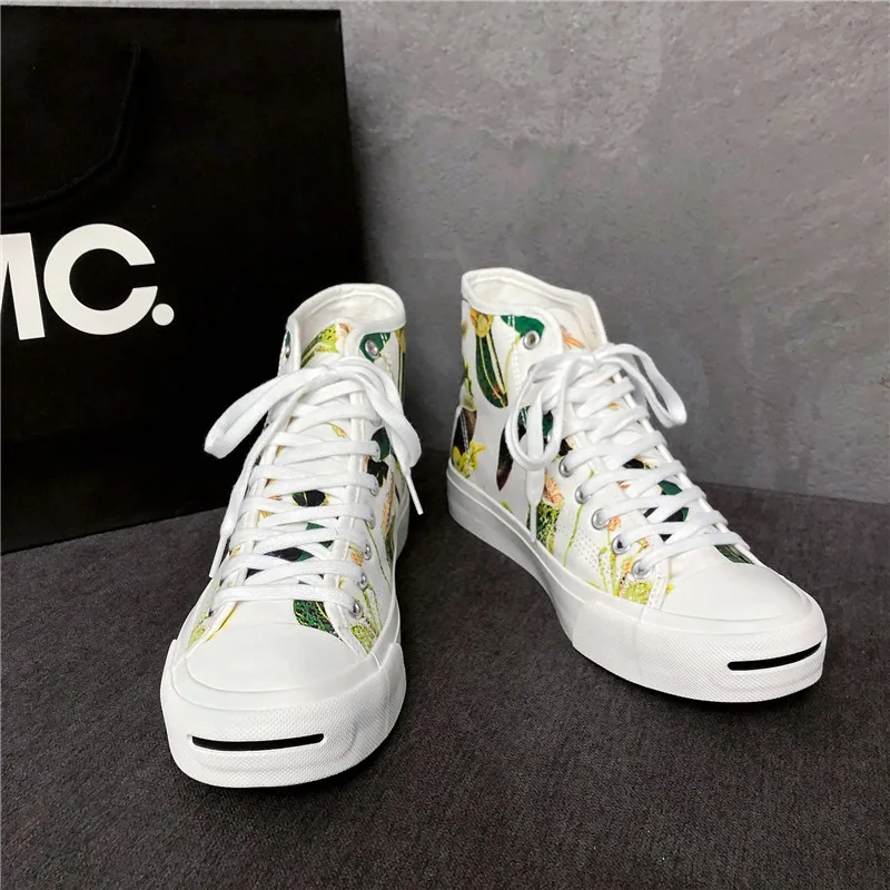 New Fashion Printed Canvas Shoes Men's Tennis Shoes Vulcanized Flower High Quality Leisure White Canvas Shoes Zapatos Hombre