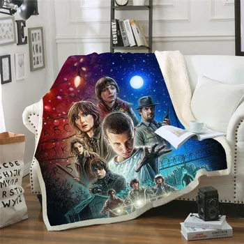 

Anime Stranger Things 3D Printed Double Velvet Home Sofa Watching Blanket Sherpa Blanket Warm Fleece Camping Blanket Quilt
