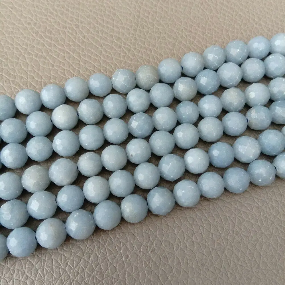 Blue Angelite 6.5mm Round Faceted Beads Angel Stone Blue 15.5
