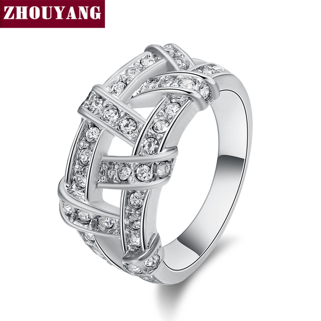 ZYR285 Weave Silver Color Ring Jewelry Nickel Free en   Rhinestone Austrian Crystal Element