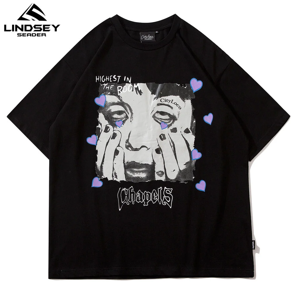 

LINDSEY SEADER 2021 Men's T-shirt Hip Hop Short Sleeve Summer Cartoon Girl Printed Tshirts Oversize Harajuku Top Tees Clothing