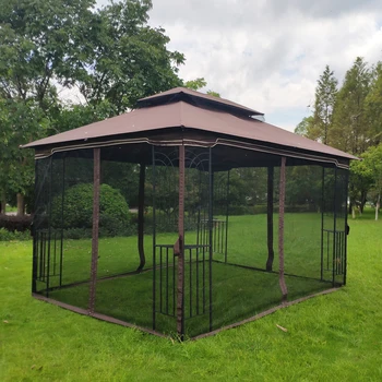 13x10Ft Outdoor Patio Canopy Gazebo Tent W/Ventilated Double Roof&Mosquito Net for Lawn Garden Backyard&Deck Brown/Gray[US-W] 1