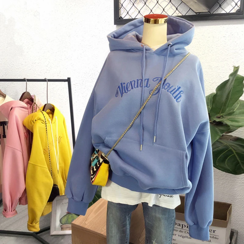 Милые буквы Harajuku стиль вышивка женская Повседневная мода Ulzzang толстовка с капюшоном bf с длинными рукавами свободные пуловеры толстовка
