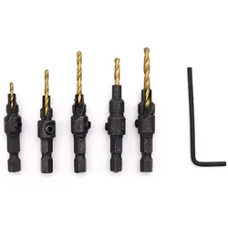 Brocas de acero S2 para carpintería, vástago hexagonal sólido, juego de brocas de avellanado para madera, apertura de agujero de tornillo, 5 piezas