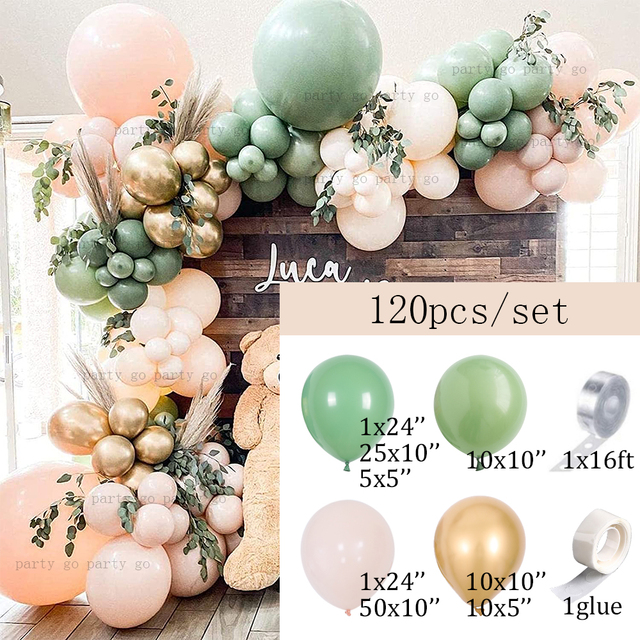 Macaron Orange Retro Sage Green Balloons Garland Metal Gold Globo For Wedding Birthday Jungle Party Decor Baby Shower
