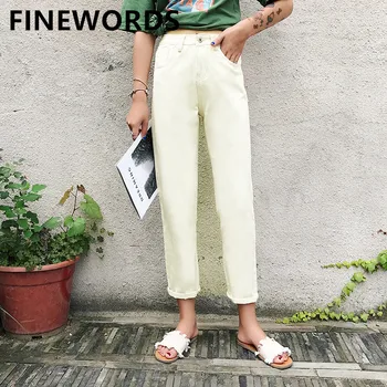 

FINEWORDS Beige Harem Boyfriend Jeans Women High Waist Loose Straight Mom Jeans Plus Size 2XL Pants Harajuku New Spodnie Damskie