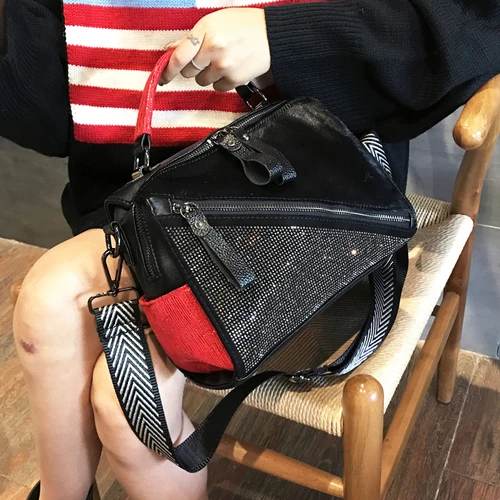 Fashion Horse Hair Messenger Bags Diamonds Satchels Horse Hair Patchwork handbag adies hand bags Diamonds Patchwork handbags - Цвет: Red