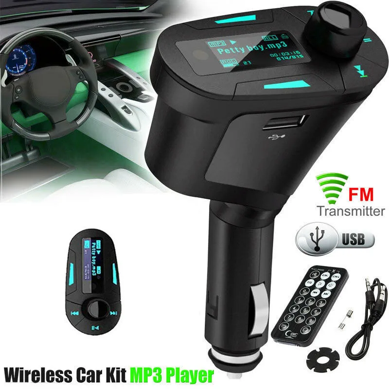 MP3 Player Wireless FM Transmitter Modulator Car Kit USB SD MMC LCD Remote Yello