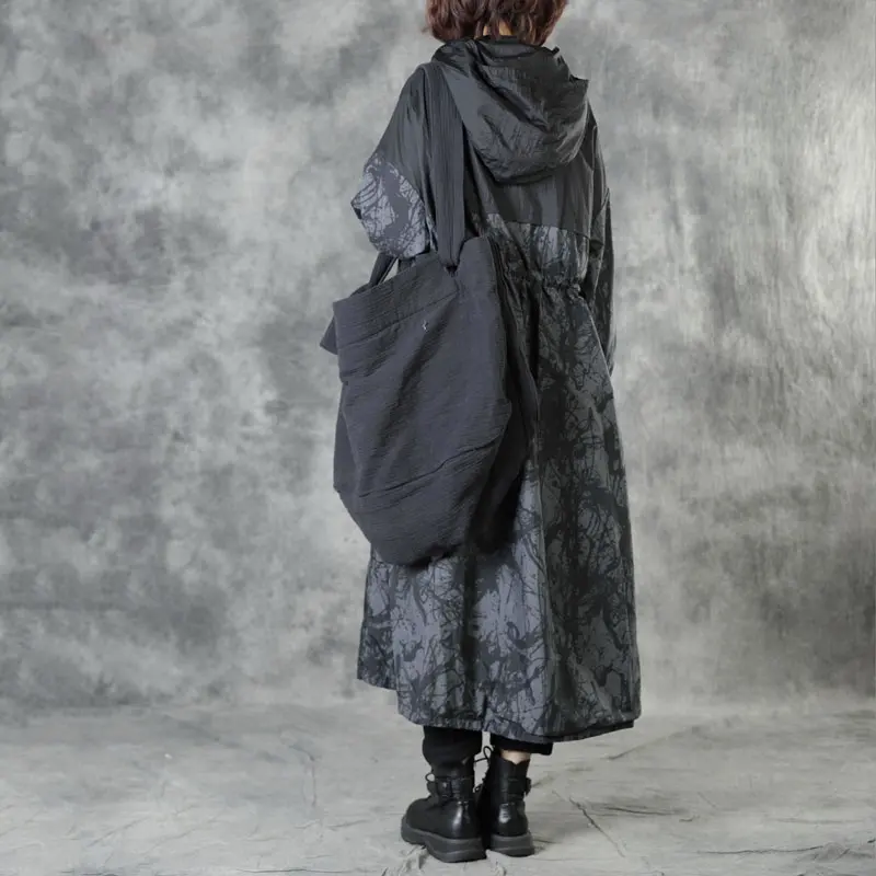 XITAO Print Pattern Trench Plus Size Pleated Full