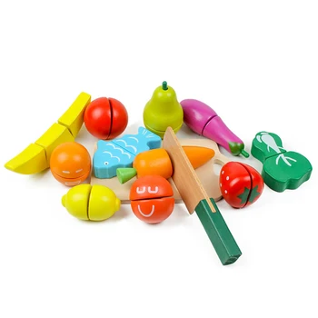 

13pcs Wooden Fruit Vegetables Cutting Set Pretend Kitchen Playset Learning Toy Kids Simulation Kitchen Series Education Toys