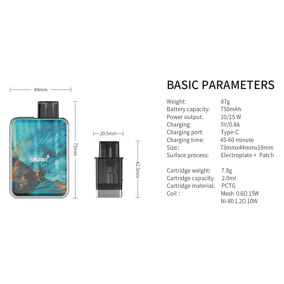 Новый Smoant Харон Детские 750 мА/ч комплект 2 мл Pod Vape электронная сигарета 1.2ohm Ni 80 0.6ohm